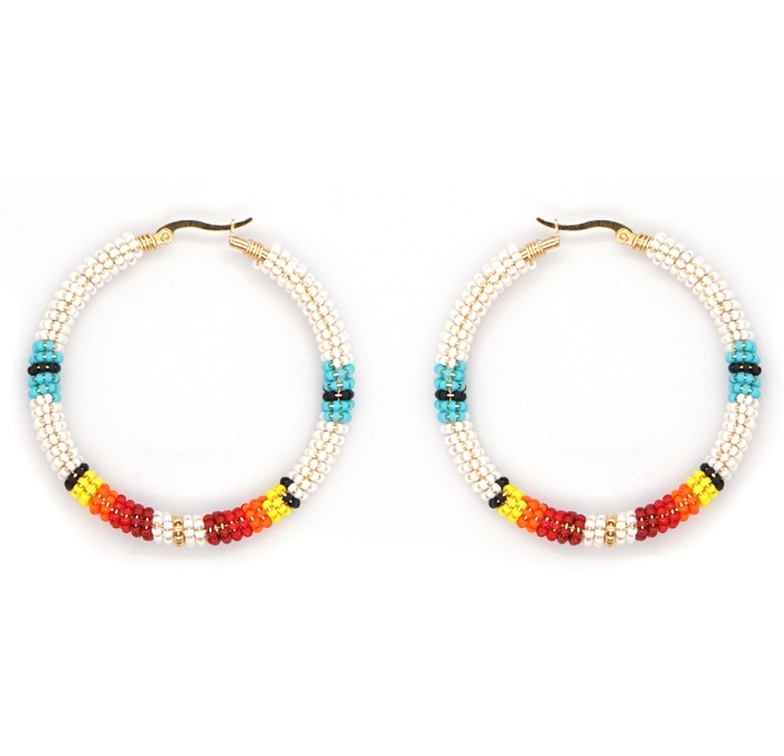 Rainbow Summer Miyuki Bead Big Hoop Earring